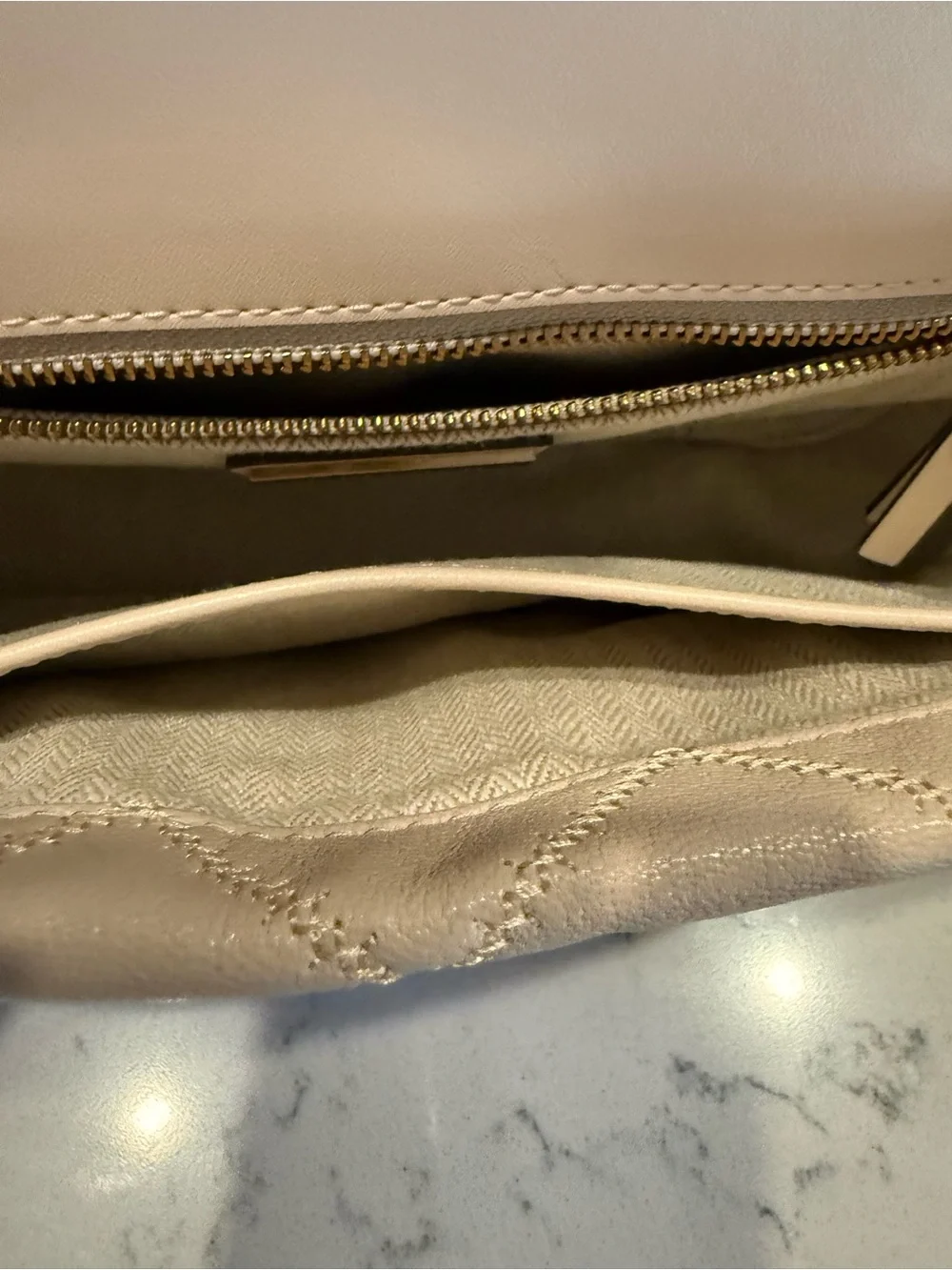 Tory Burch Cream Quilted Chain Crossbody Bag with Gold Hardware